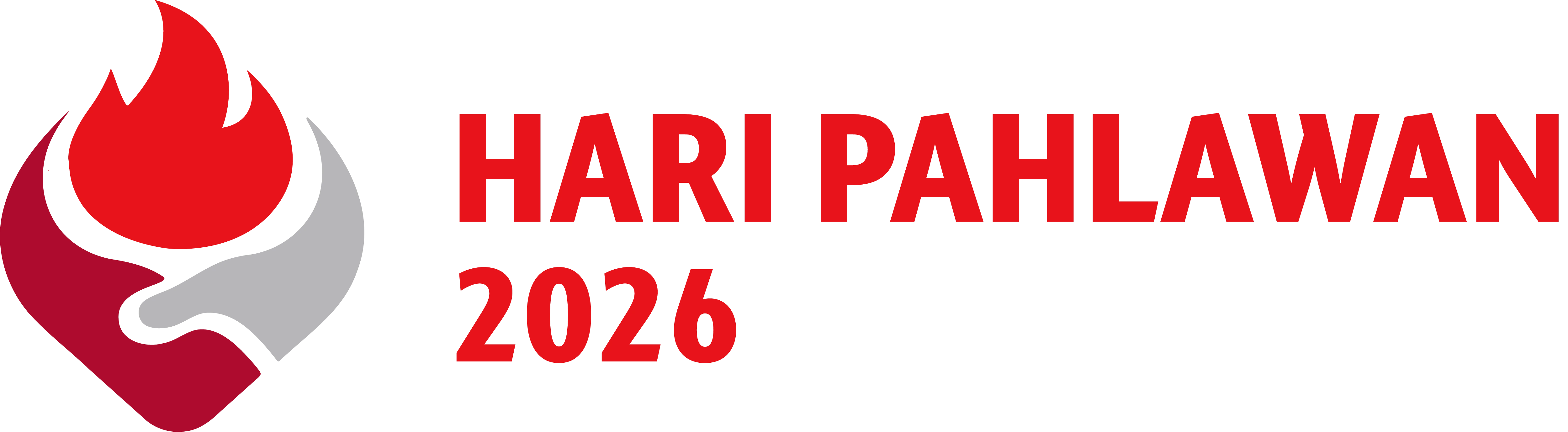 Logo resmi Hari Pahlawan 2026: api merah dengan tulisan HARI PAHLAWAN 2026.