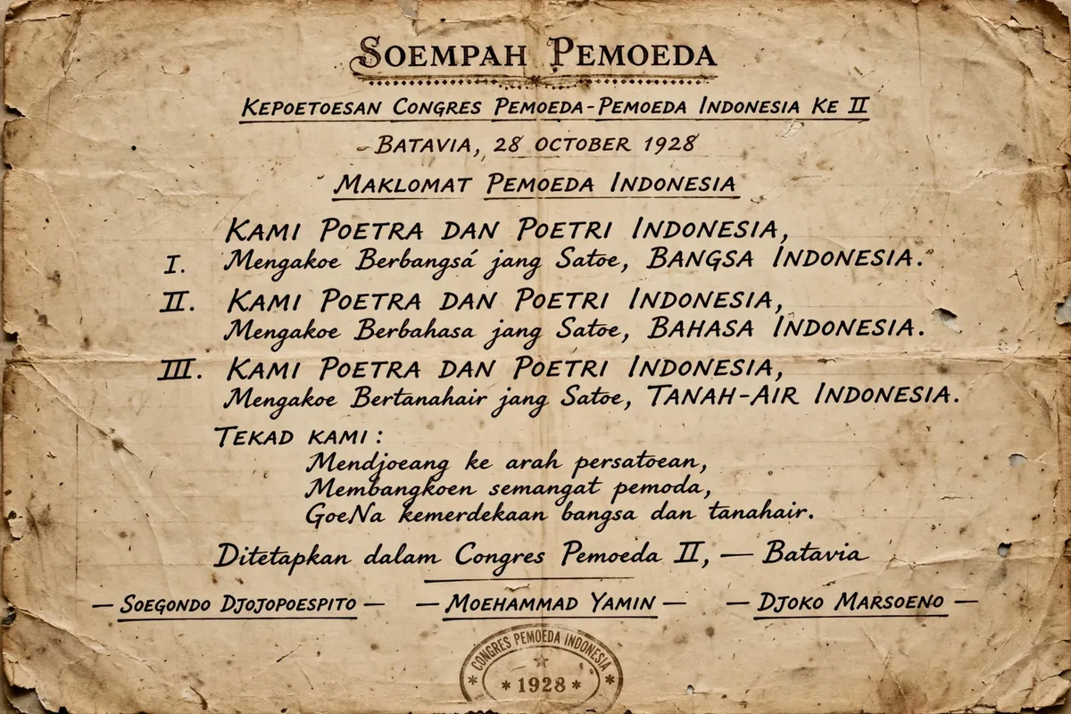 Teks Sumpah Pemuda: Naskah Asli 1928 dan Versi Ejaan Sekarang