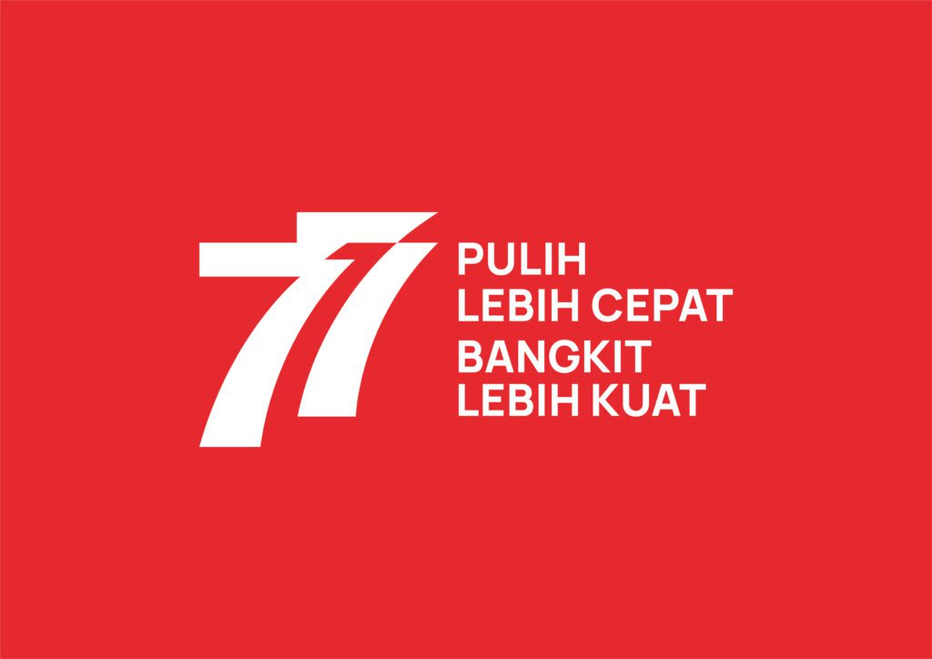 HUT RI 77 Logo Horizontal Putih Kartun Maskot Regu Pramuka